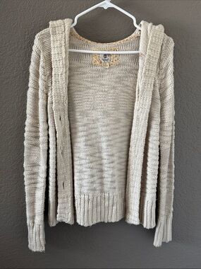 Element Cream Open-Front Hooded Knit Cardigan